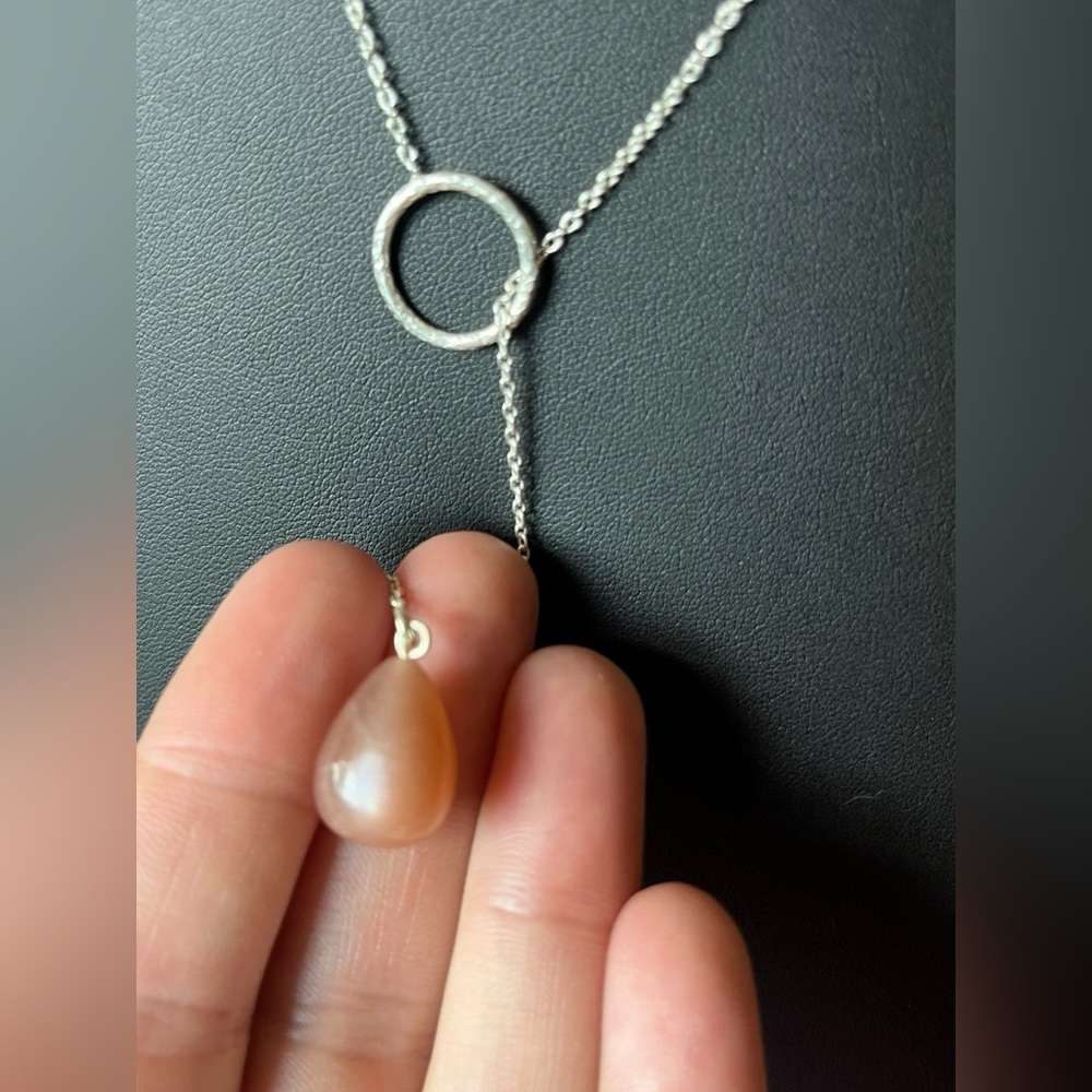 Peach Moonstone Sterling Silver Lariat Necklace - Picture 3 of 5